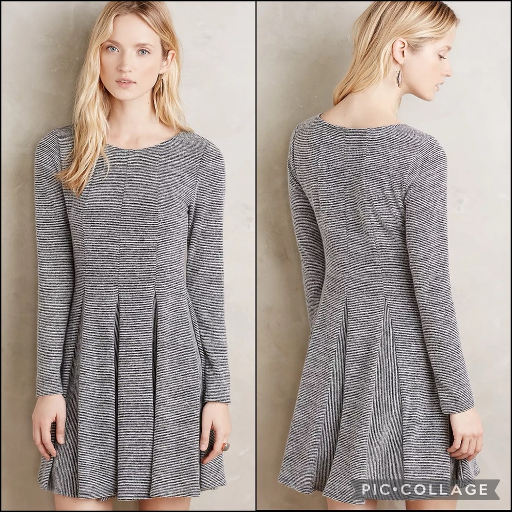 Anthro Dolan Abstract Pinstripe Pleated A-Line Dress